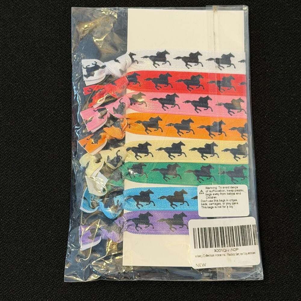 SportyBella Multi-Colored Equestrian Horse Elastic Hair Ties Set - 8 Pack - Picture 3 of 6